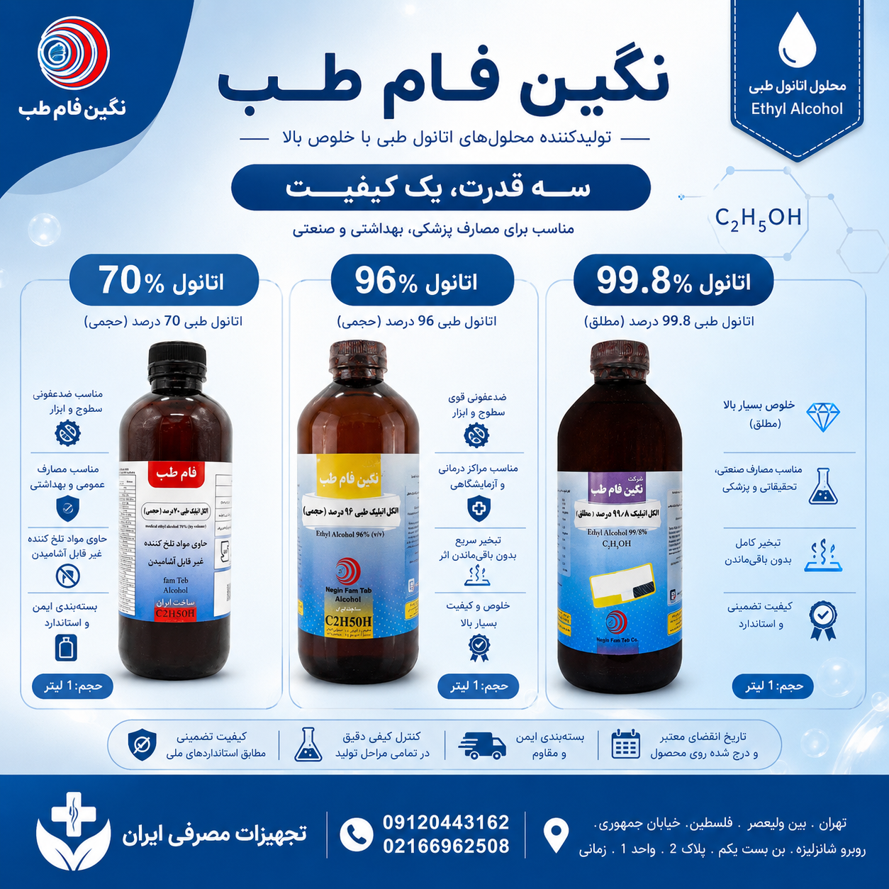 الکل طبی 70درصد نگین فام یک لیتری