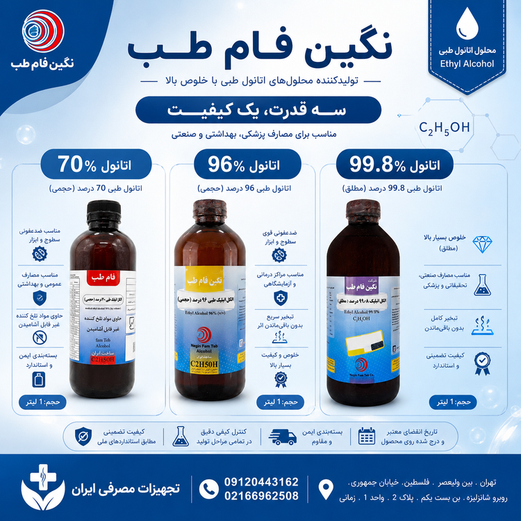 الکل طبی 70درصد نگین فام یک لیتری
