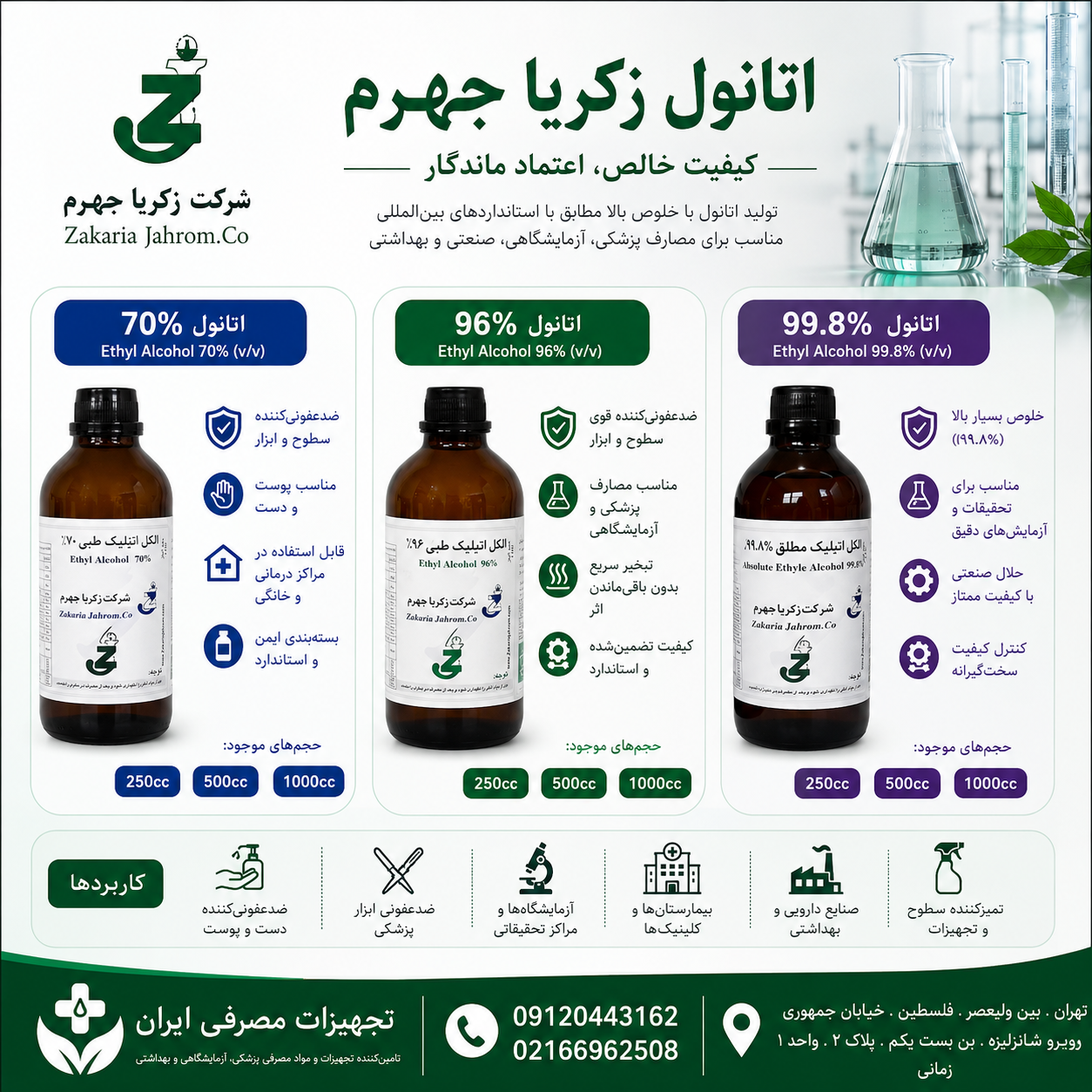 الکل مطلق 99/8 درصد زکریا جهرم 1 لیتری پت